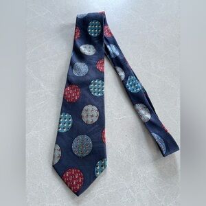 Hugo Boss Navy Tie with Red and Gray Circles Vintage 100% Silk Made in Italy